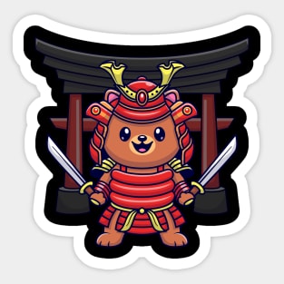 Cute Bear Samurai Warrior Cartoon Sticker